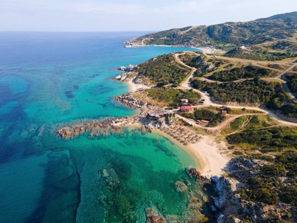 Aerial view, Tigania, Belka and Kriaritsi Beach, Kriaritsi, Sithonia, Chalkidiki, Central