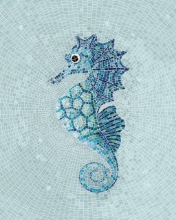 Blue seahorse mosaic, vector illustration