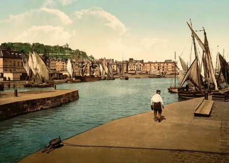 The Harbour, Honfleur, France, c. 1890, Historic, digitally enhanced reproduction of a photochrome