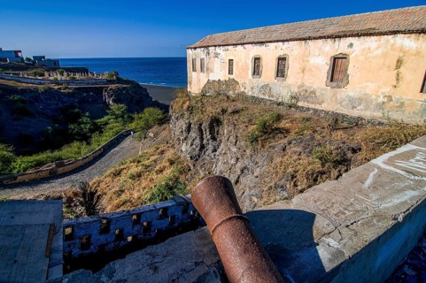 Cannon from colonial time at coast. San Felipe. Vulcano Fogo. Fogo. Cabo Verde. Africa