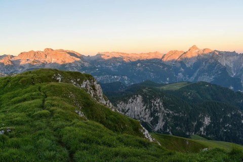 Sunrise over the Steinernes Meer with Funtenseetauern (left) and Grosser Hundstod (right) in
