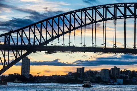 Sunset over Sydney harbour bridge Sydney, New South Wales, Australia, Oceania