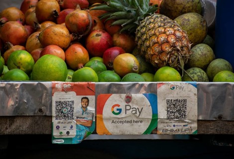 A Unified Payment Interface (UPI) barcode, or QR code, is kept at a stall for customers to make