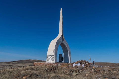 Mongol monument in the steppe of eastern Kazakhstan