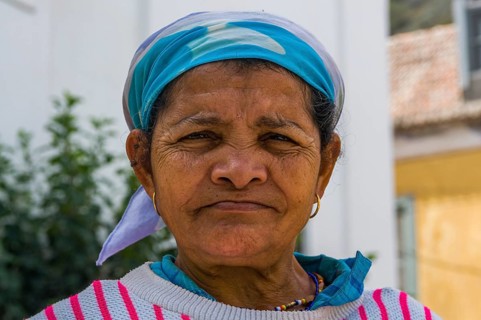 Portrait of grinning woman with headscarf. San Antao. Cabo Verde. Africa
