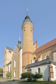 St. Petri Church with cock tower, city church, round, Freiberg, Saxony, Germany, Europe