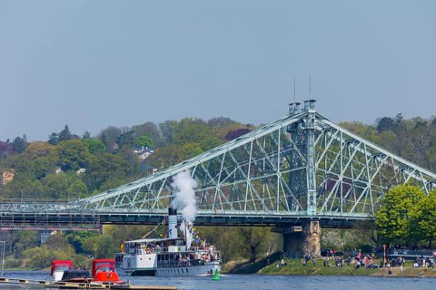 Steamship parade of the historic paddle steamers at blauen Wunder