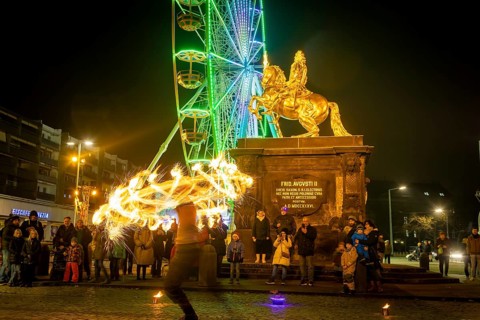 Georg Grässler of TwoElements with his fire show at the Goldener horse-rider, where the