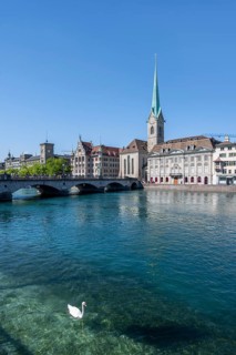 Fraumünster Church, Münster Bridge and Limmat River, Zurich Old Town, Zurich, Canton Zurich,