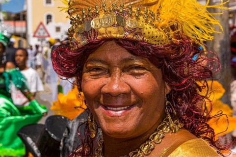 Colourful dressed woman. Carnival. Mindelo. Cabo Verde. Africa