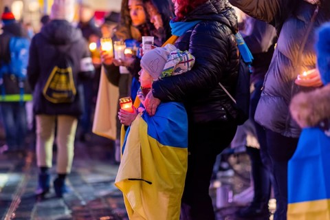 On the first anniversary of the Russian invasion of Ukraine, a large solidarity rally of Dresdeners