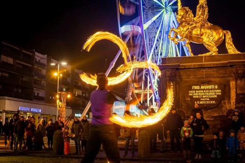 Georg Grässler of TwoElements with his fire show at the Goldener horse-rider, where the