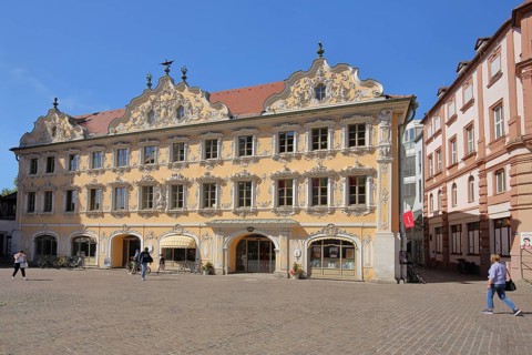 Haus zum Falken Ornamentation in the Rococo, Late Baroque, Falkenhaus, Würzburg, Lower Franconia,