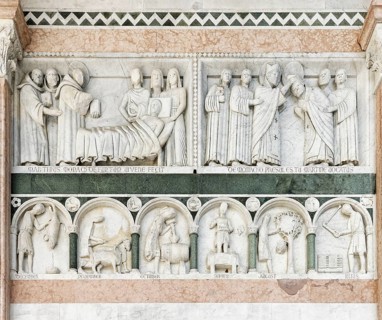 Scene from the life of St. Martin above, month depictions, December, November, October, September,