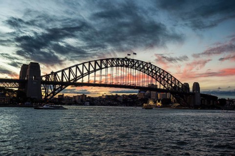 Sunset over Sydney harbour bridge Sydney, New South Wales, Australia, Oceania