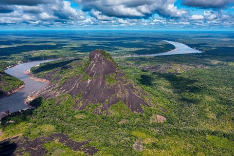 Aerial of the huge granite hills, Cerros de Mavecure, Eastern Colombia