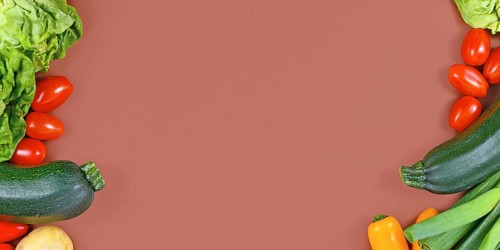 Banner with healthy vegetables with salad, zucchini, tomatoes, potatoes and bell pepper framing