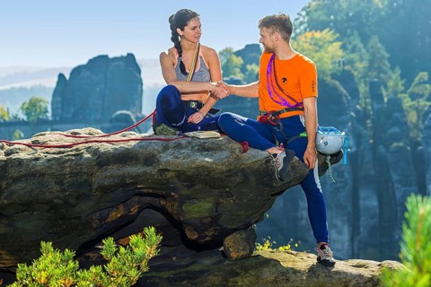 Climbers in Rathen in Saxon Switzerland