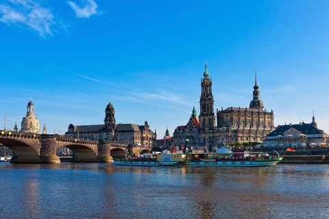 Dresden Silhouette View from Neustätter Elbufer to Dresden Old Town