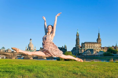 Young woman on the Elbe meadows in Dresden