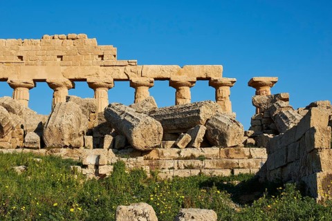 Temple A, Dioscuri temple, row of columns, column remains, Selinunte, archaeological site, temple,