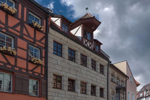 Historic roof lift bay, Weissgerbergasse 23, Nuremberg, Middle Franconia, Bavaria, Germany, Europe