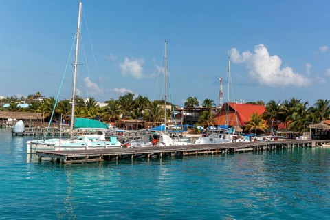 Yachts moored at Isla Mujeres, Caribbean Coast, Cancun, Quintana Roo, Mexico, Central America