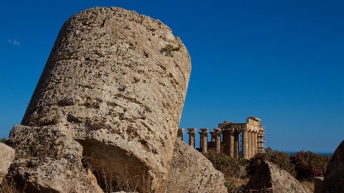 Detail, super wide angle shot, column remnant, Temple G, Temple of Zeus, Selinunte, Archaeological