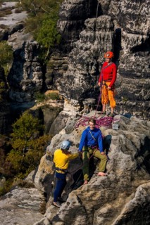 Climbers in the Schrammstein area in Saxon Switzerland