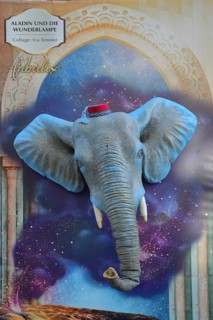 Collage by Ina Tennler for the international fairy tale film festival Fabulix with blue elephant
