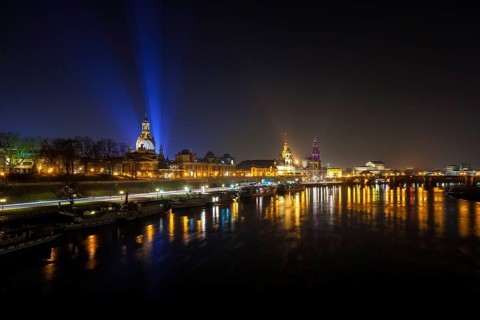 Dresden Silhouette View of the Old Town from the Carola Bridge. On the occasion of the