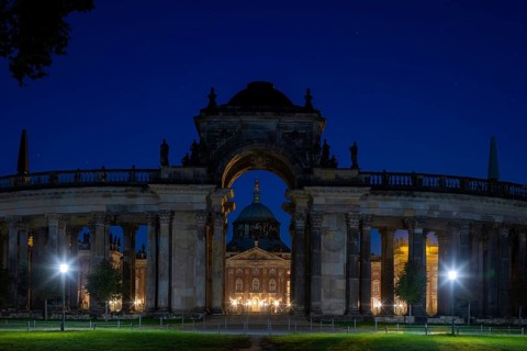 Park Sanssouci is part of the Potsdam palace park ensemble. Colonnade with Triumphal Gate