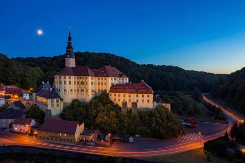 Weesenstein Castle in the Müglitz Valley, at blue hour