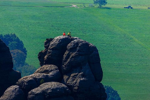 Climbers in the Schrammstein area in Saxon Switzerland
