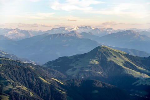 Evening atmosphere, view of Reichenspitze and Zillertal Alps, in front Hohe Salve, dramatic