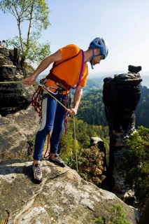 Climbers in Rathen in Saxon Switzerland