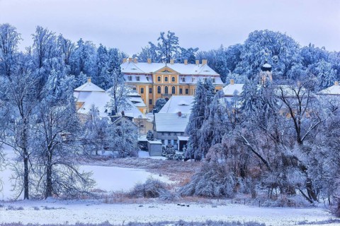 Winter at Rammenau Baroque Palace, Rammenau Palace in Rammenau near Bischofswerda in the district
