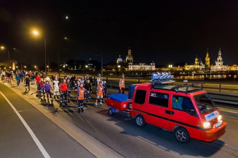 Dresden Night Skating on the Carola Bridge