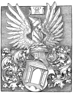 The coat of arms of Dürer, woodcut by Albrecht Dürer, historical, digitally improved reproduction