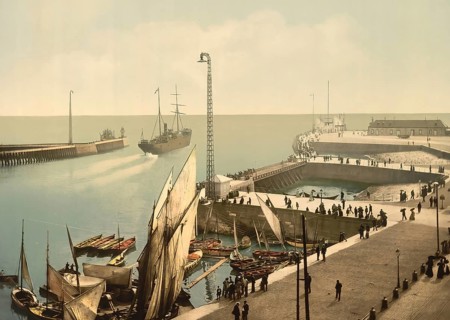 Entrance to the harbour, Le Havre, France, c. 1890, Historic, digitally enhanced reproduction of a