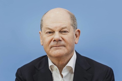 Olaf Scholz (SPD), Federal Chancellor, recorded at a federal press conference on current domestic