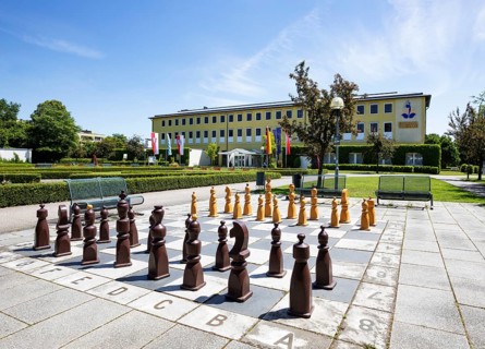 Outdoor chess in the spa gardens in front of the Europa Therme, Bad Füssing, Lower Bavaria,