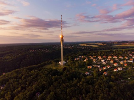 The Dresden TV Tower stands on the slopes of the Elbe River in the Wachwitz district of Dresden and