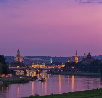 Dresden silhouette, evening view from the Waldschlösschen to the Old Town