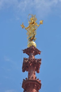 Golden Madonna figure with corona on the spire of the Marienkapelle, Würzburg, Lower Franconia,
