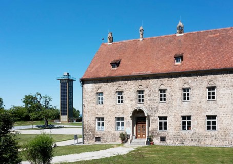 Castle area Obernberg with observation tower eINNblick, Obernberg, Innviertel, Upper Austria,