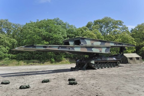 Iguana support bridge mounted on Leopard I tank, combat engineer vehicle of the Belgian army,