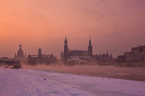 Dresden morning fog over the Elbe