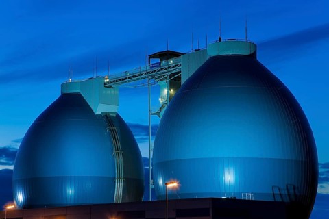 Digestion towers at the Dresden Kaditz sewage treatment plant