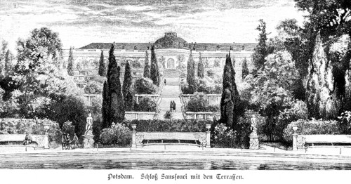 Sanssouci Palace with terraces, Potsdam near Berlin, royal city palace, ornamental garden, garden,